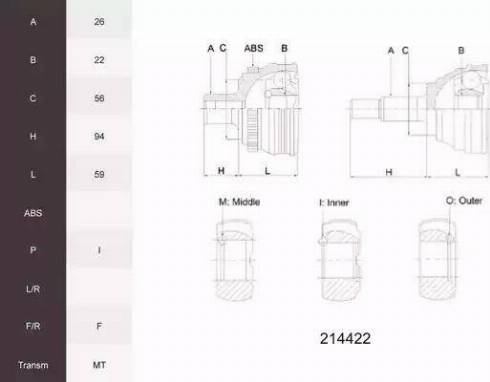 Acemark 214422 - Шарнирный комплект, ШРУС, приводной вал autospares.lv