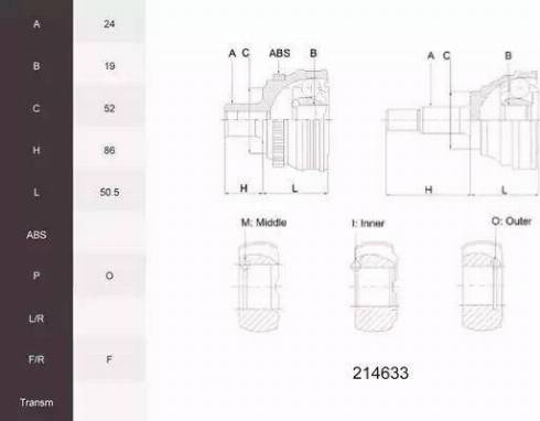 Acemark 214633 - Шарнирный комплект, ШРУС, приводной вал autospares.lv