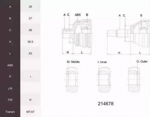 Acemark 214678 - Шарнирный комплект, ШРУС, приводной вал autospares.lv