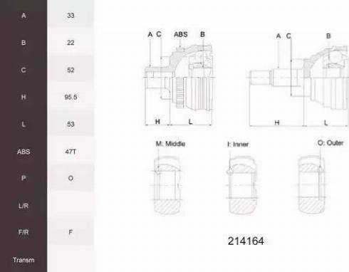 Acemark 214164 - Шарнирный комплект, ШРУС, приводной вал autospares.lv