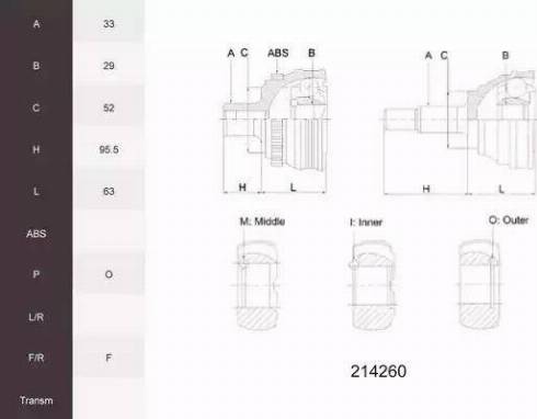 Acemark 214260 - Шарнирный комплект, ШРУС, приводной вал autospares.lv