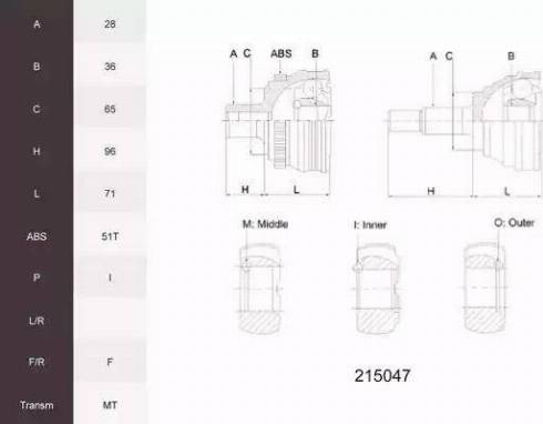 Acemark 215047 - Шарнирный комплект, ШРУС, приводной вал autospares.lv