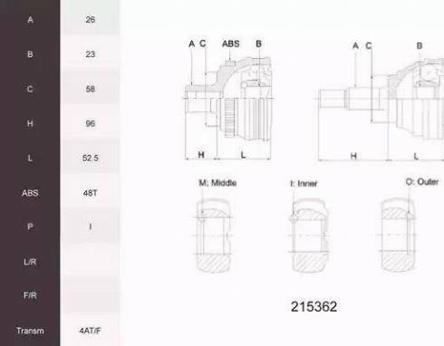 Acemark 215362 - Шарнирный комплект, ШРУС, приводной вал autospares.lv