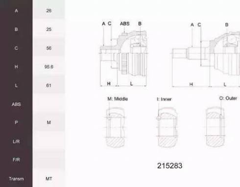 Acemark 215283 - Шарнирный комплект, ШРУС, приводной вал autospares.lv