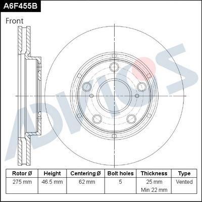 Advics A6F455B - Тормозной диск autospares.lv