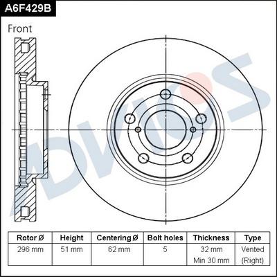 Advics A6F429B - Тормозной диск autospares.lv