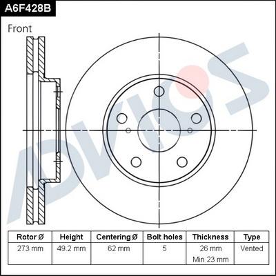 Advics A6F428B - Тормозной диск autospares.lv