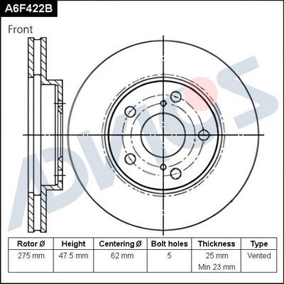 Advics A6F422B - Тормозной диск autospares.lv