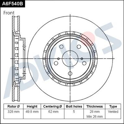 Advics A6F540B - Тормозной диск autospares.lv