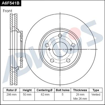 Advics A6F541B - Тормозной диск autospares.lv