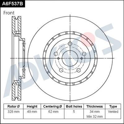 Advics A6F537B - Тормозной диск autospares.lv