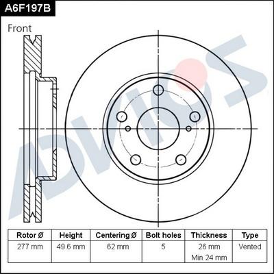 Advics A6F197B - Тормозной диск autospares.lv