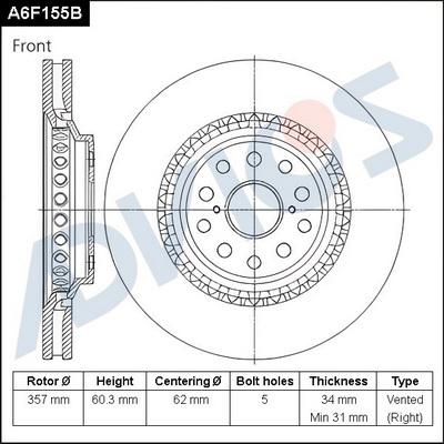 Advics A6F155B - Тормозной диск autospares.lv