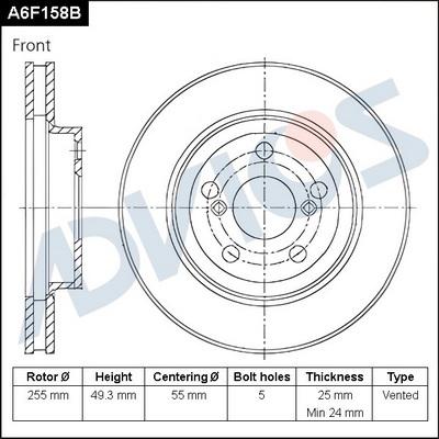 Advics A6F158B - Тормозной диск autospares.lv