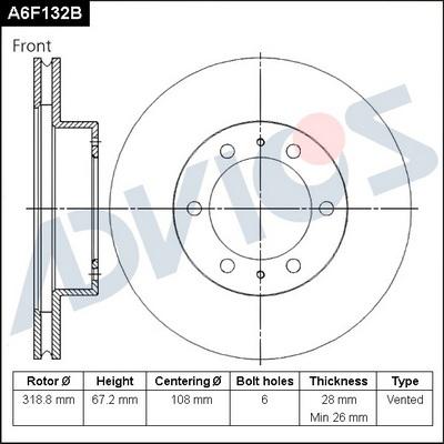 Advics A6F132B - Тормозной диск autospares.lv