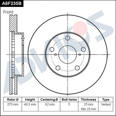 Advics A6F235B - Тормозной диск autospares.lv