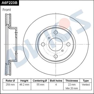 Advics A6F223B - Тормозной диск autospares.lv