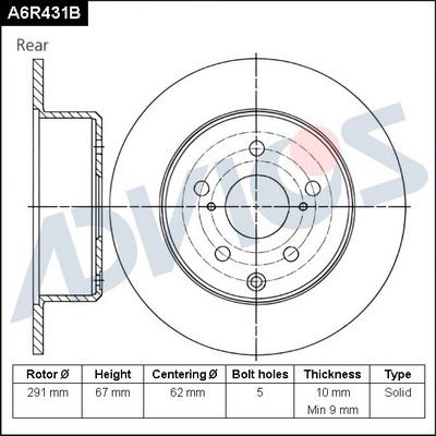 Advics A6R431B - Тормозной диск autospares.lv