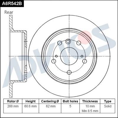 Advics A6R542B - Тормозной диск autospares.lv