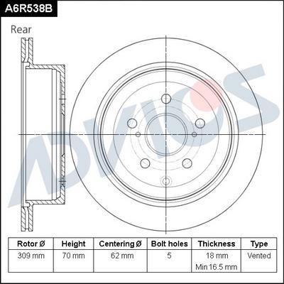 Advics A6R538B - Тормозной диск autospares.lv