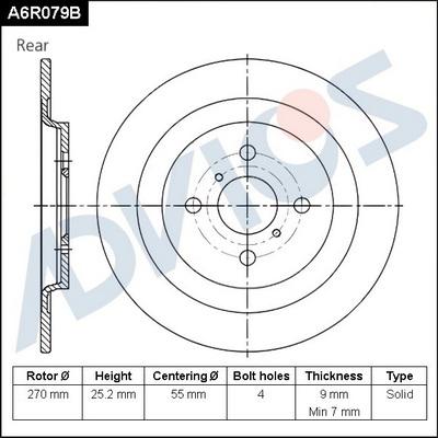 Advics A6R079B - Тормозной диск autospares.lv