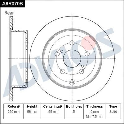 Advics A6R070B - Тормозной диск autospares.lv