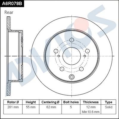 Advics A6R078B - Тормозной диск autospares.lv