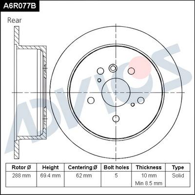 Advics A6R077B - Тормозной диск autospares.lv