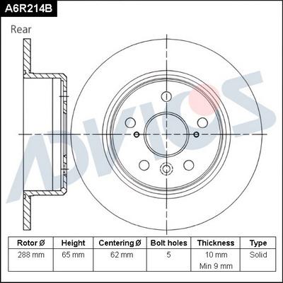 Advics A6R214B - Тормозной диск autospares.lv