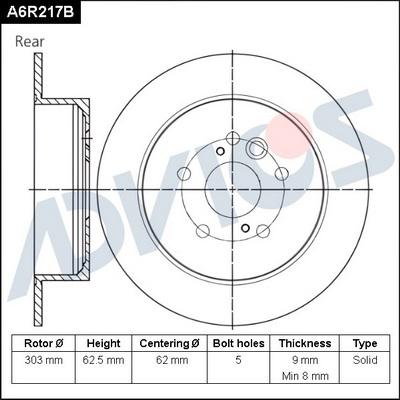 Advics A6R217B - Тормозной диск autospares.lv