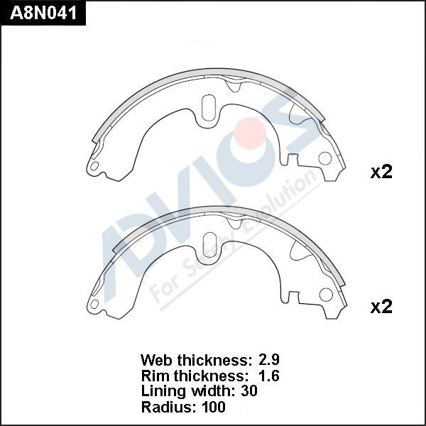 Advics A8N041 - Комплект тормозных колодок, барабанные autospares.lv