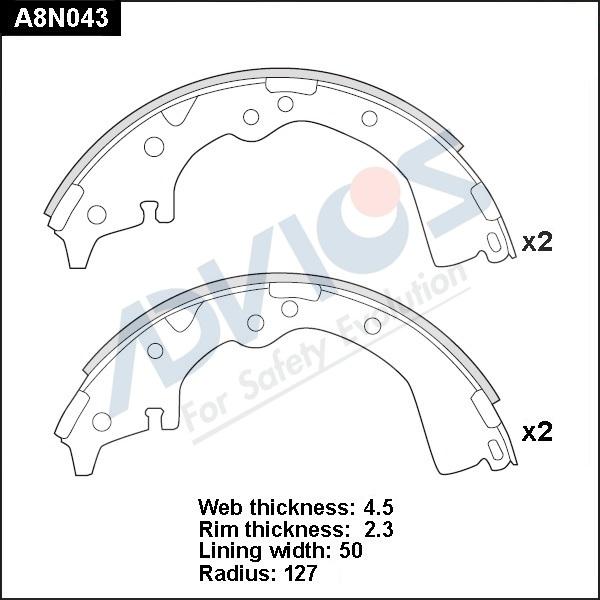 Advics A8N043 - Комплект тормозных колодок, барабанные autospares.lv