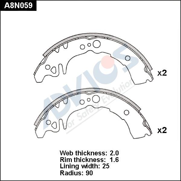 Advics A8N059 - Комплект тормозных колодок, барабанные autospares.lv