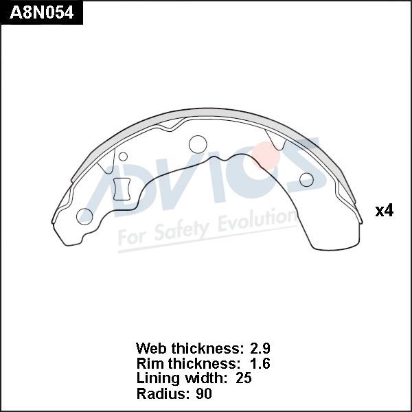 Advics A8N054 - Комплект тормозных колодок, барабанные autospares.lv