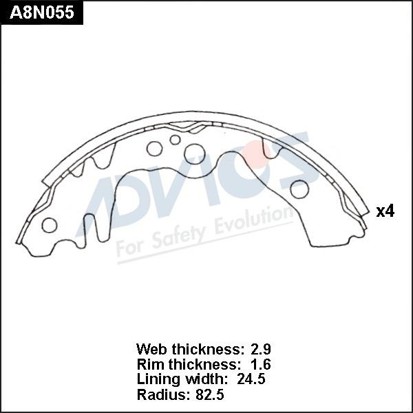 Advics A8N055 - Комплект тормозных колодок, барабанные autospares.lv