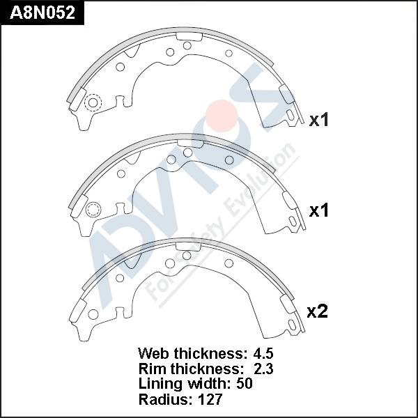 Advics A8N052 - Комплект тормозных колодок, барабанные autospares.lv