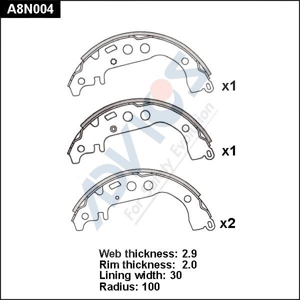 Advics A8N004 - Комплект тормозных колодок, барабанные autospares.lv