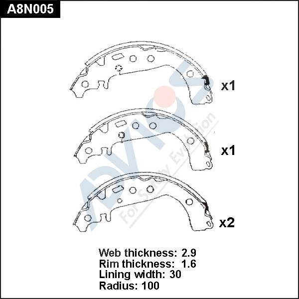 Advics A8N005 - Комплект тормозных колодок, барабанные autospares.lv