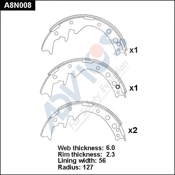 Advics A8N008 - Комплект тормозных колодок, барабанные autospares.lv