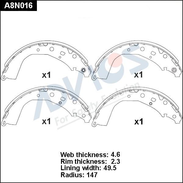 Advics A8N016 - Комплект тормозных колодок, барабанные autospares.lv