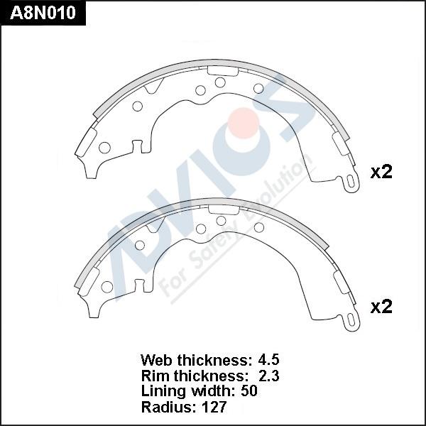 Advics A8N010 - Комплект тормозных колодок, барабанные autospares.lv