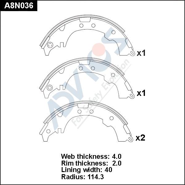 Advics A8N036 - Комплект тормозных колодок, барабанные autospares.lv