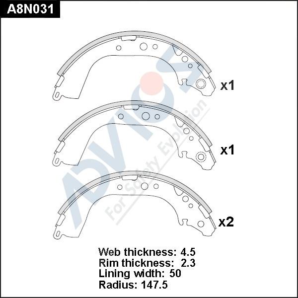 Advics A8N031 - Комплект тормозных колодок, барабанные autospares.lv