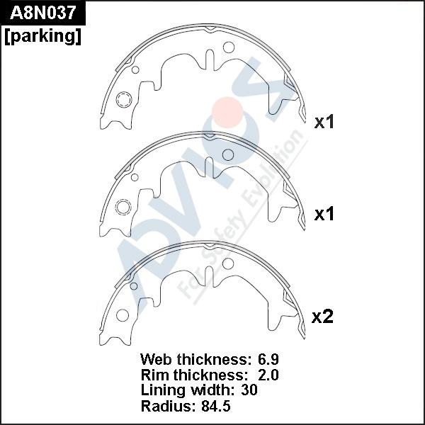 Advics A8N037 - Комплект тормозных колодок, барабанные autospares.lv