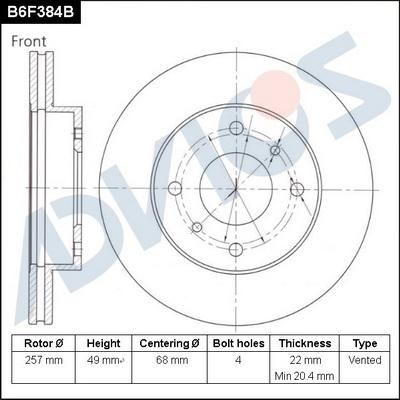 Advics B6F384B - Тормозной диск autospares.lv