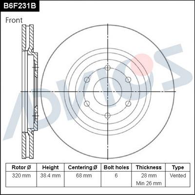 Advics B6F231B - Тормозной диск autospares.lv