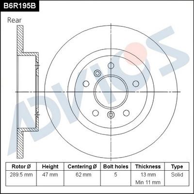 Advics B6R195B - Тормозной диск autospares.lv