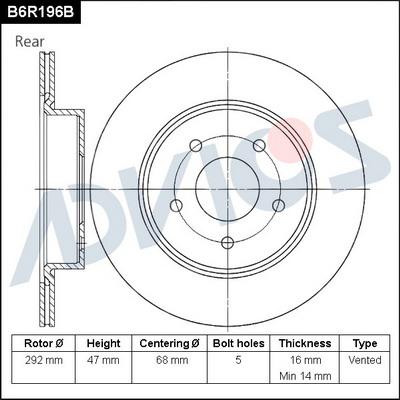 Advics B6R196B - Тормозной диск autospares.lv