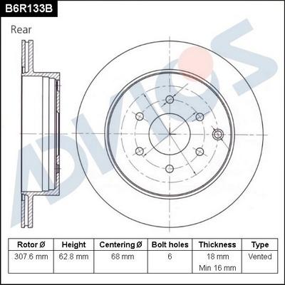 Advics B6R133B - Тормозной диск autospares.lv