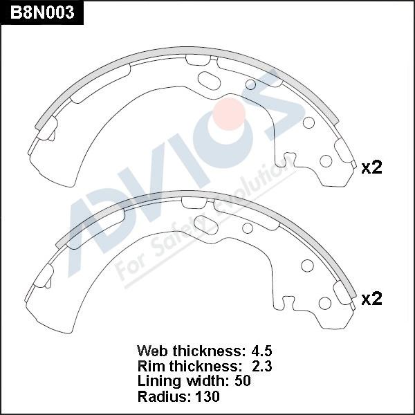 Advics B8N003 - Комплект тормозных колодок, барабанные autospares.lv